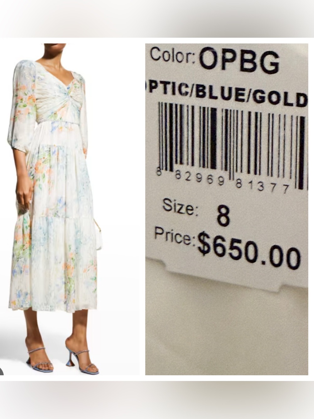 NWT Shoshanna Midnight Havana Metallic Floral Midi Dress